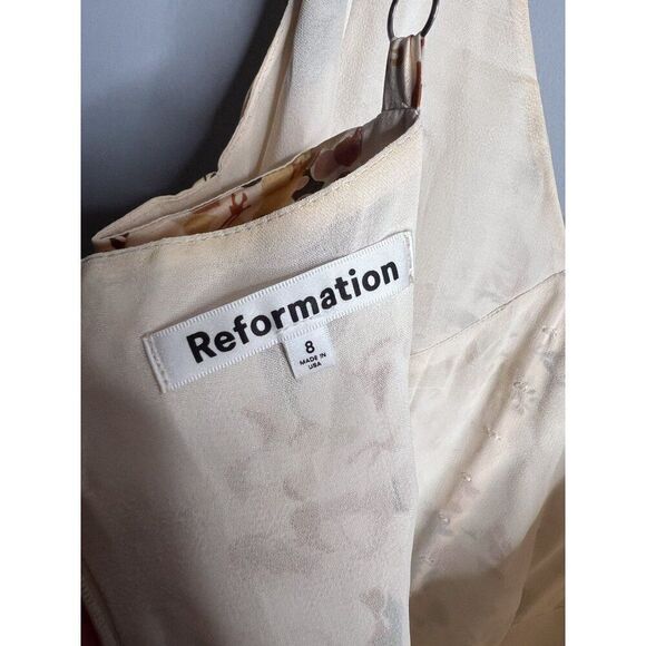 Reformation Esa Silk Dress Size 8 Bella Tan Floral Maxi V Neck Gown - Picture 10 of 10